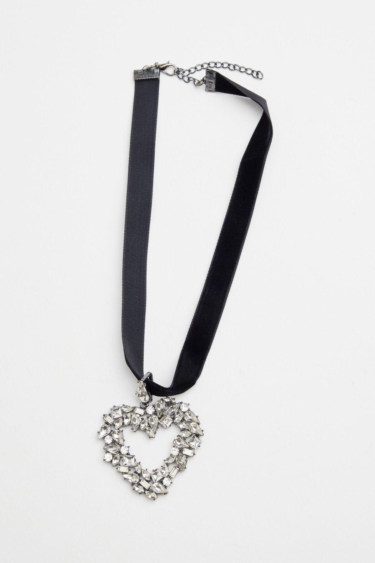 Oversized Gemmed Heart Ribbon Necklace Product Image