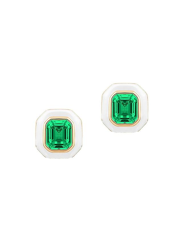 Womens Queen 18K Yellow Gold, Emerald, & Enamel Stud Earrings Product Image