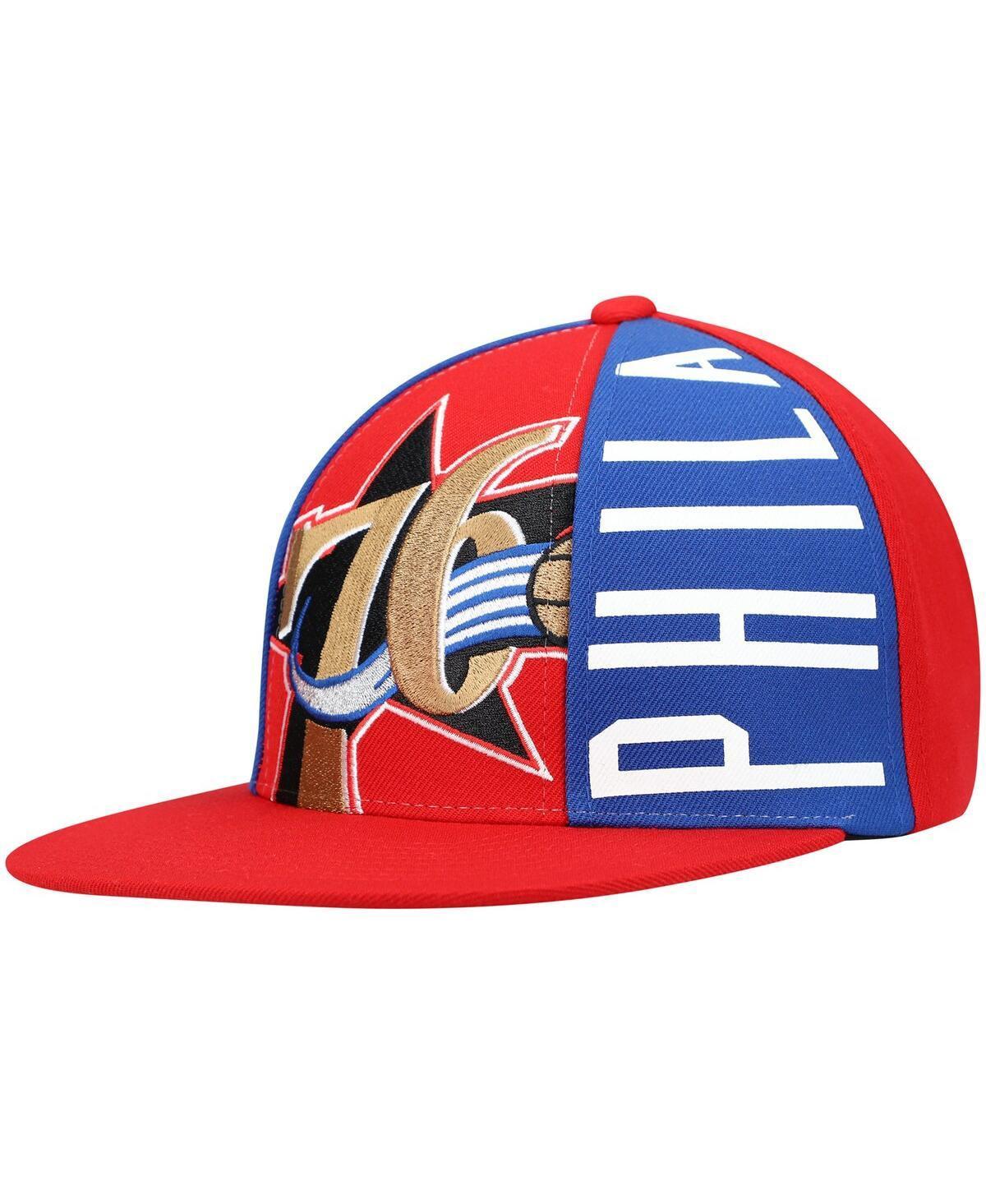 Mens Mitchell & Ness Red Philadelphia 76ers Hardwood Classics Big Face Callout Snapback Hat, 76R Red Product Image