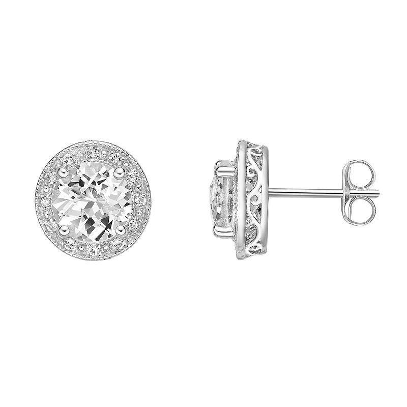 Gemminded Sterling Silver White Topaz & Diamond Accent Stud Earrings, Womens Product Image