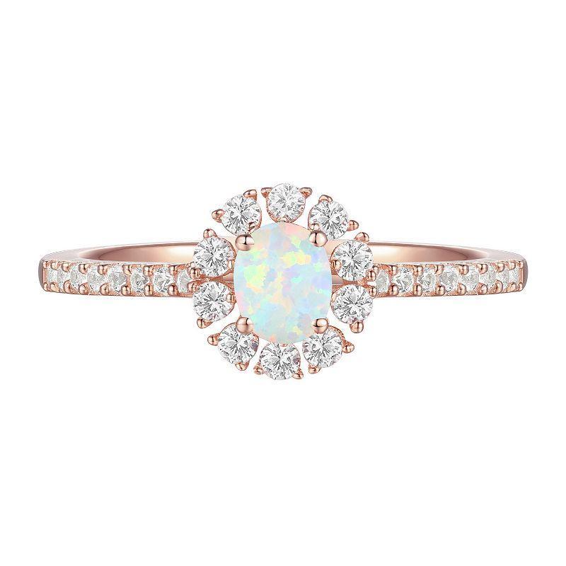 14k Rose Gold Over Silver Lab-Created Opal, Lab-Created White Sapphire Solitaire Ring, Womens Product Image