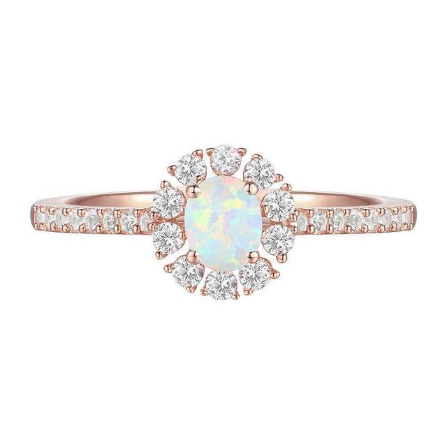 14k Rose Gold Over Silver Lab-Created Opal, Lab-Created White Sapphire Solitaire Ring, Womens Product Image