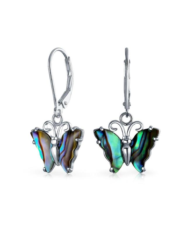 Bling Jewelry Garden Insect Carved Rainbow Iridescent Abalone Butterfly Lever back Drop Earrings For Women .925 Sterling Silver Product Image