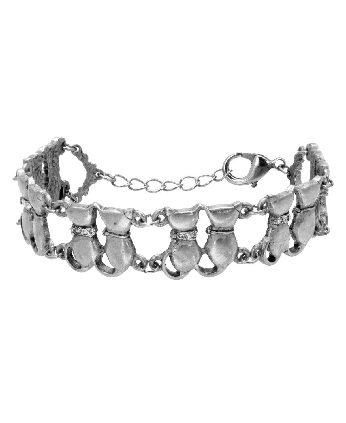 1928 Silver Tone Cat Chain Bracelet with Simulated Crystal Accents, Womens, Clear Product Image