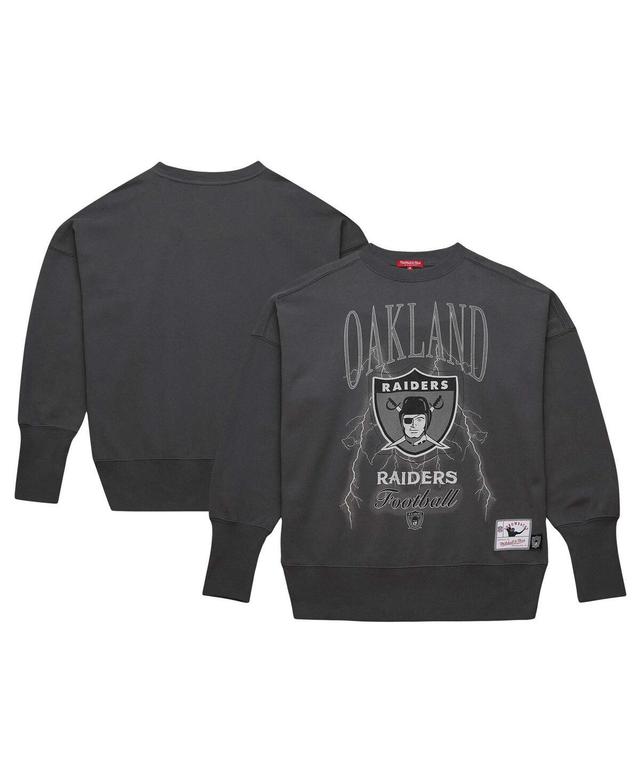 Mitchell & Ness Womens Charcoal Oakland Raiders Distressed Logo 4.0 Pullover Sweatshirt Product Image