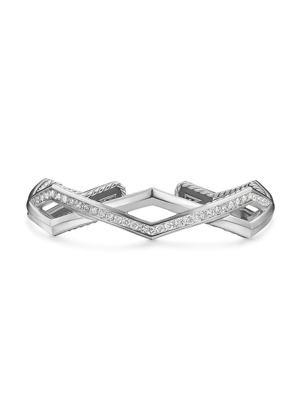 Womens Zig Zag Stax Two Row Cuff Bracelet in Sterling Silver Product Image