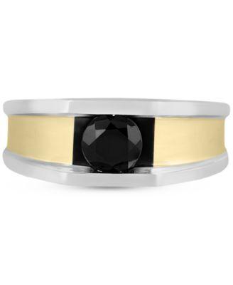 Mens Two Tone Black Diamond Concave Ring Collection In Sterling Silver 14k Gold Plate Product Image