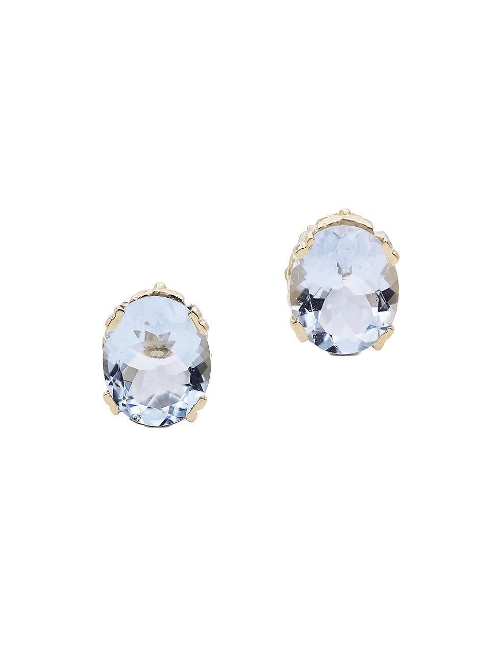 Womens Luxury 18K Gold & Aquamarine Stud Earrings Product Image