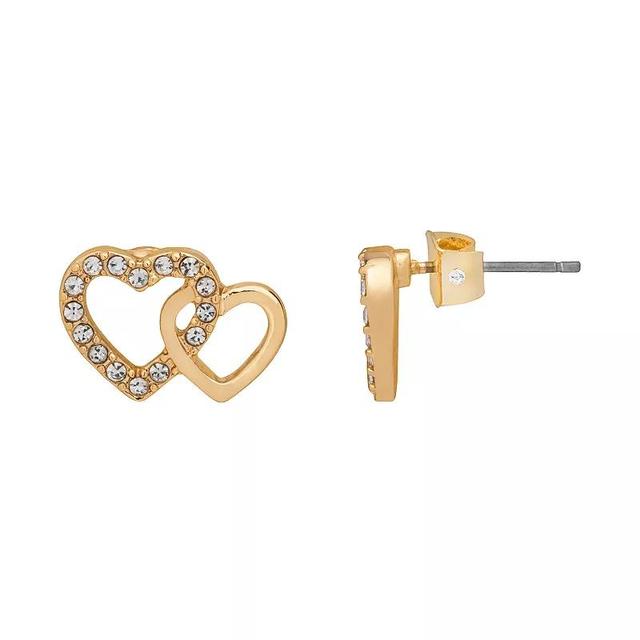 LC Lauren Conrad Gold Tone Two Heart Stud Earrings, Womens, Clear Product Image