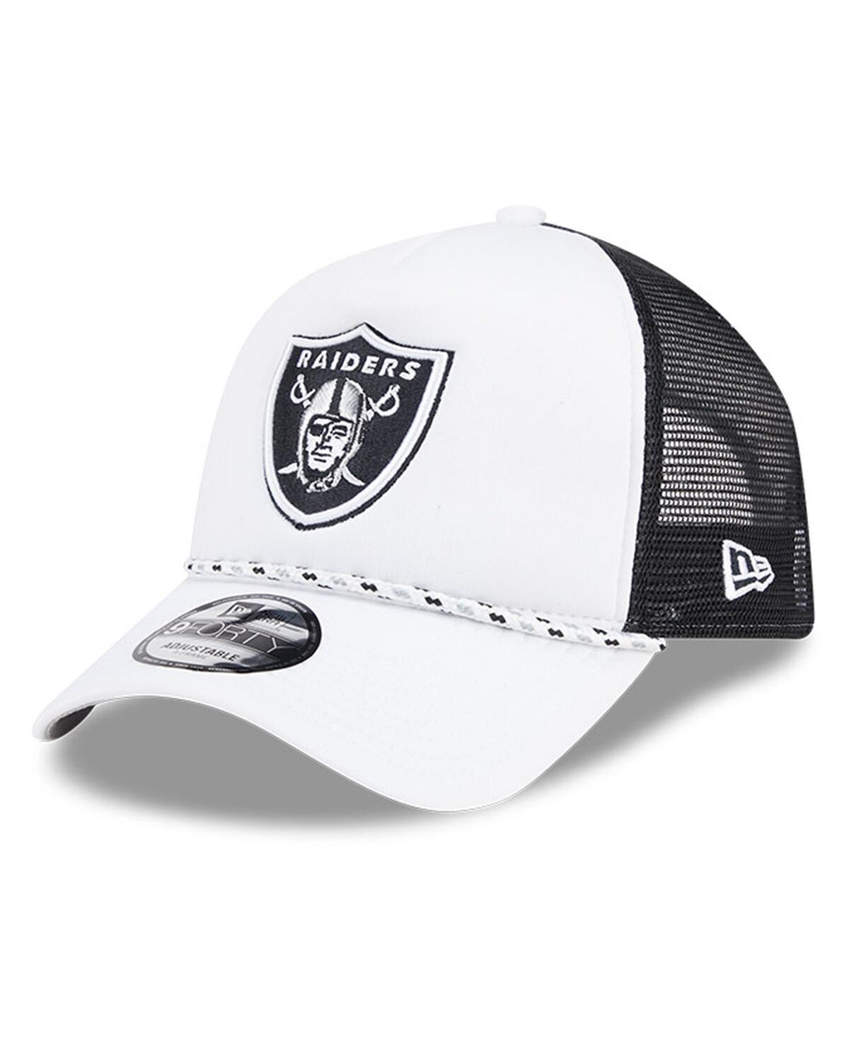 Mens New Era White/Black Las Vegas Raiders Court Sport Foam Front A-Frame 9FORTY Adjustable Trucker Hat Product Image