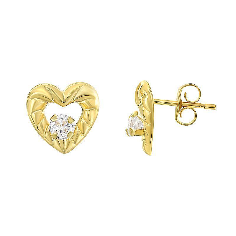 Taylor Grace 10K Gold Cubic Zirconia Center Ribbed Heart Stud Earrings, Womens Product Image