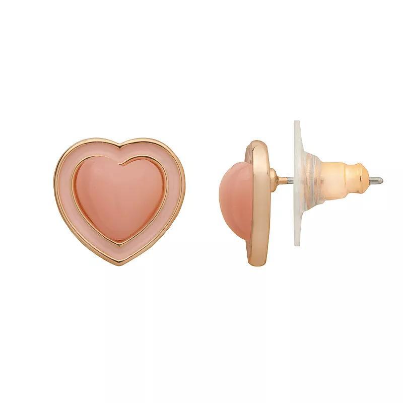 LC Lauren Conrad Gold Tone Puffy Heart Stud Earrings, Womens Product Image