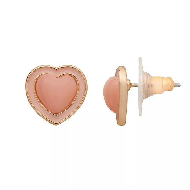 LC Lauren Conrad Gold Tone Puffy Heart Stud Earrings, Womens, Pink Product Image