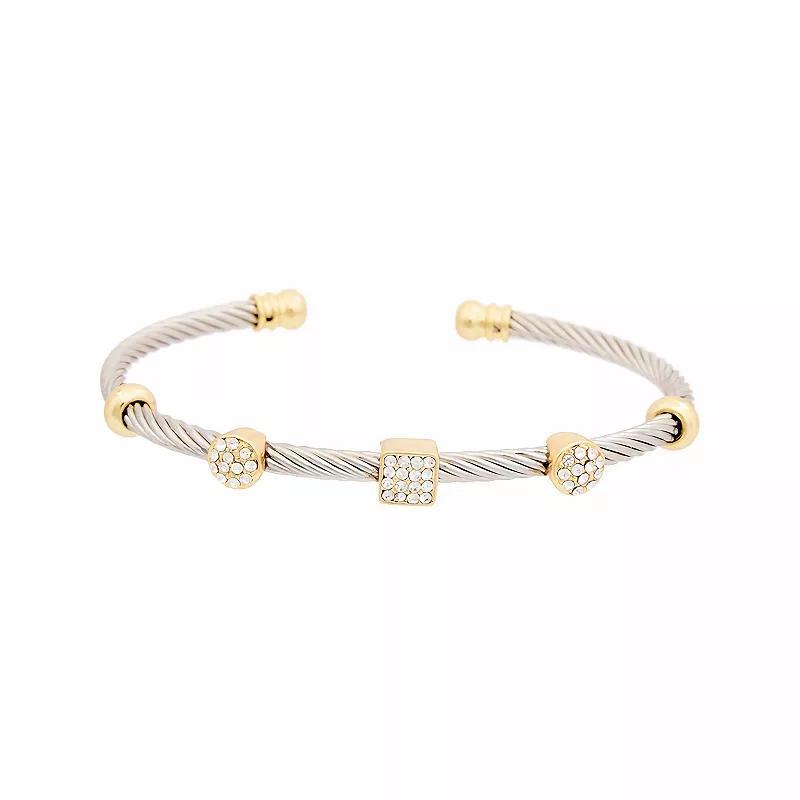 Juvell Two Tone 18k Gold Plated Cubic Zirconia Cuff Bracelet, Womens Product Image