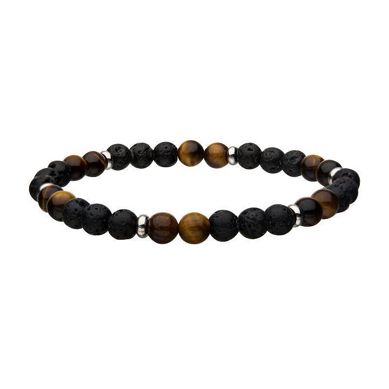 Mens Stainless Steel Tiger Eye Beaded Bracelet Yellow Product Image