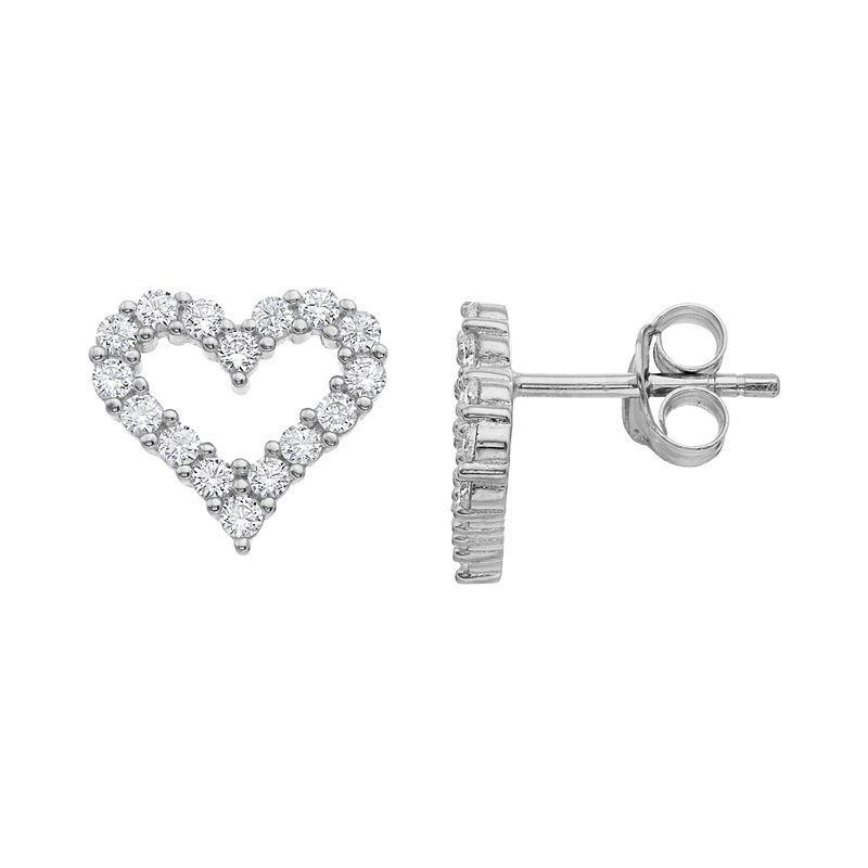 Stella Valentino Sterling Silver Lab Created Moissanite French Pave Heart Halo Stud Earrings, Womens Product Image