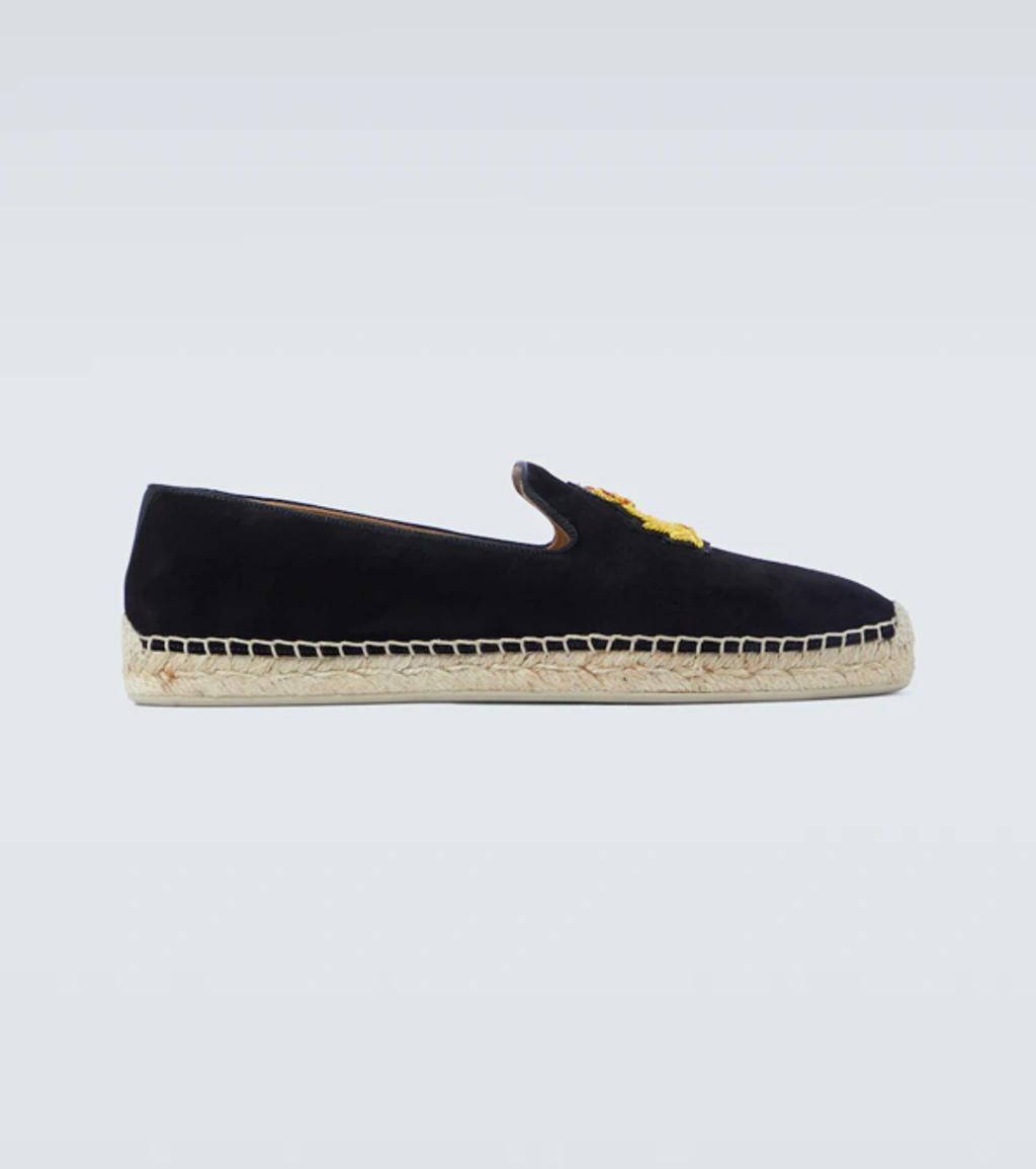 CHRISTIAN LOUBOUTIN Nanou Orlato Crest-embroidered Suede Espadrilles In Black Product Image