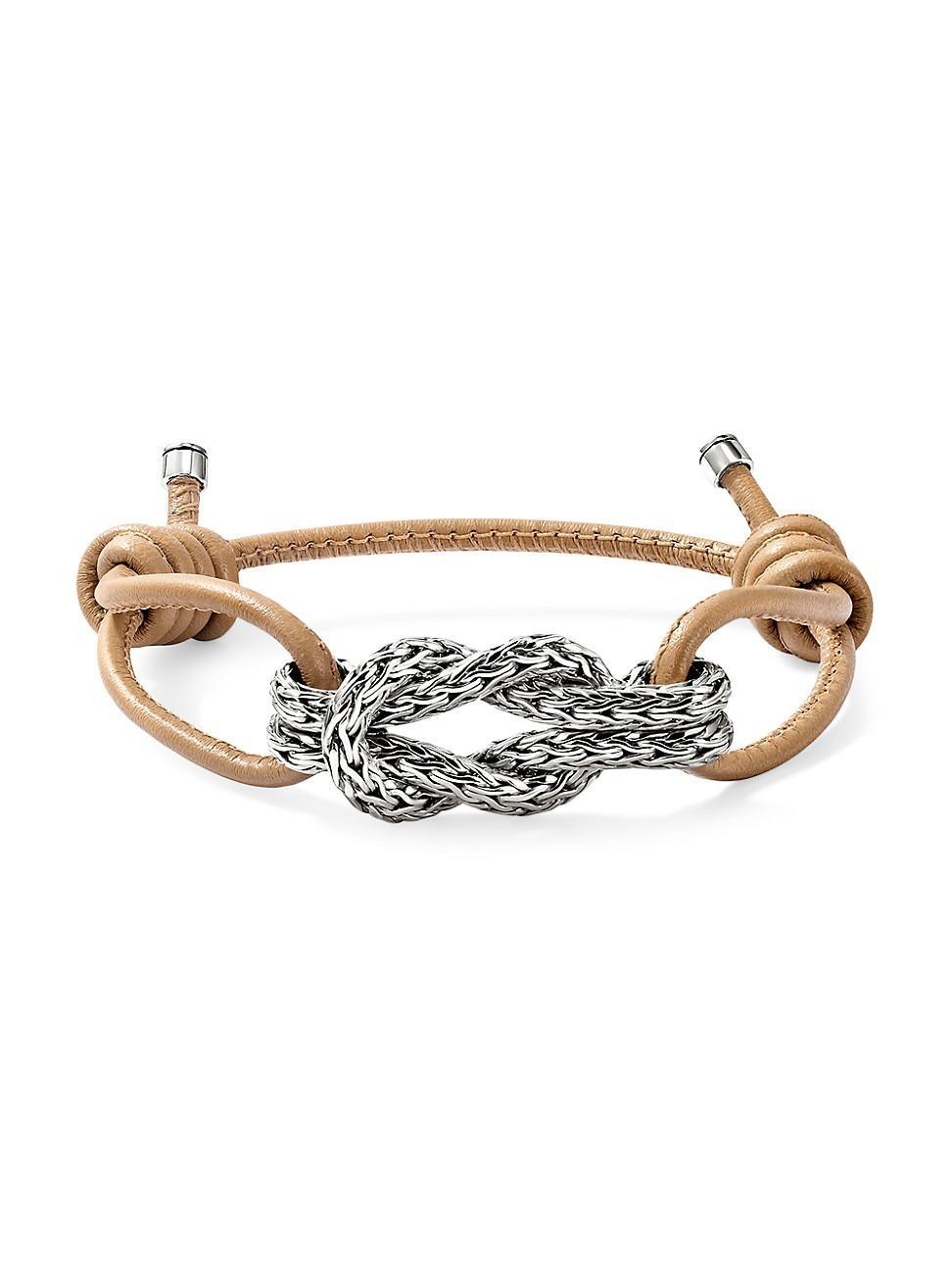 Mens Love Knot Sterling Silver & Leather Bracelet Product Image