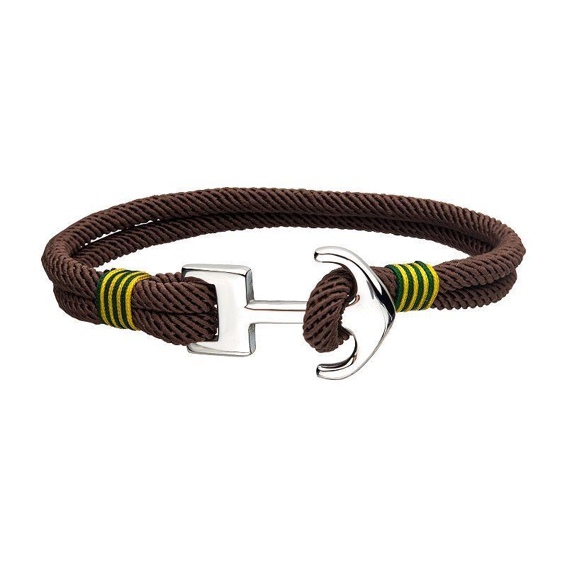 Mens Brown Leather Anchor Bracelet Silver Tone Product Image