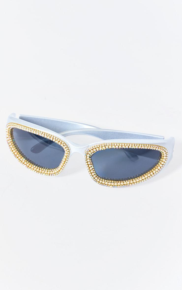 Silver Diamante Sporty Visor Sunglasses Product Image