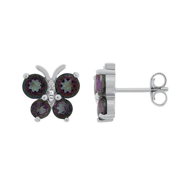 Sterling Silver Multicolored Quartz & White Topaz Butterfly Stud Earrings, Womens Product Image