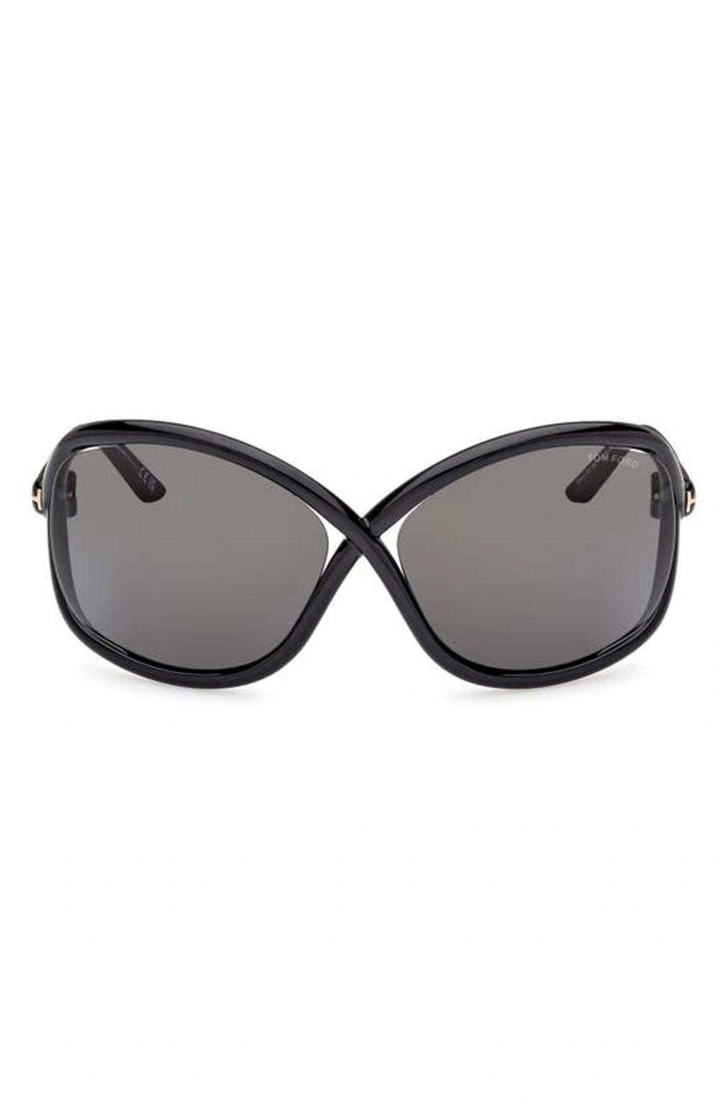 TOM FORD Bettina 68mm Oversize Butterfly Sunglasses In Shiny Black Smoke Product Image