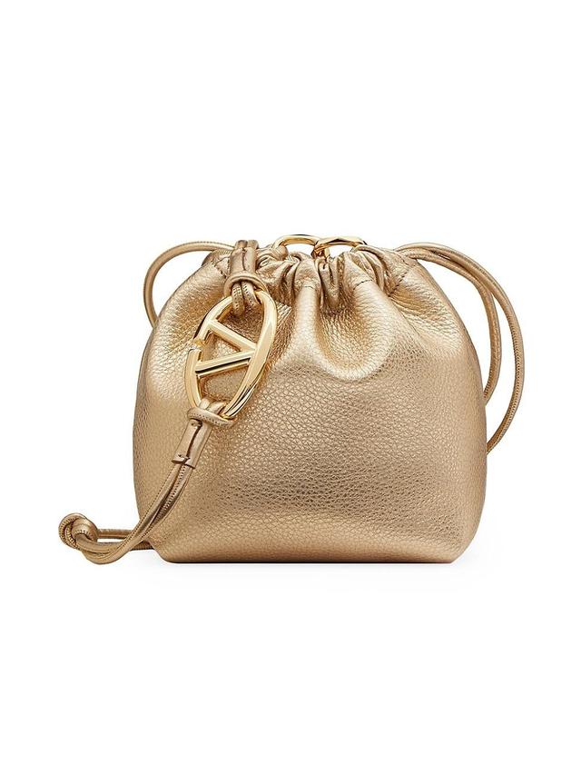 Womens VLogo Pouf Metallic Leather Mini Bucket Bag Product Image