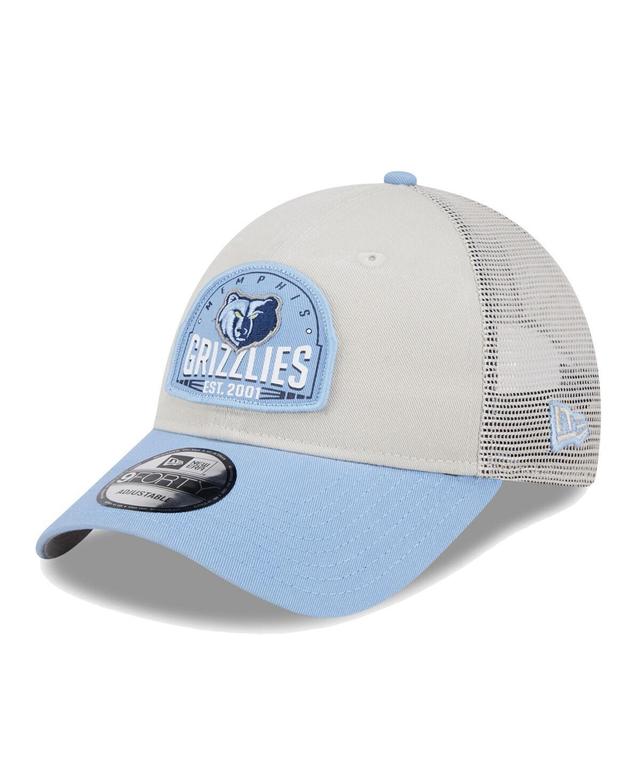 Mens New Era Khaki/Light Blue Memphis Grizzlies Throwback Patch Trucker 9FORTY Adjustable Hat Product Image