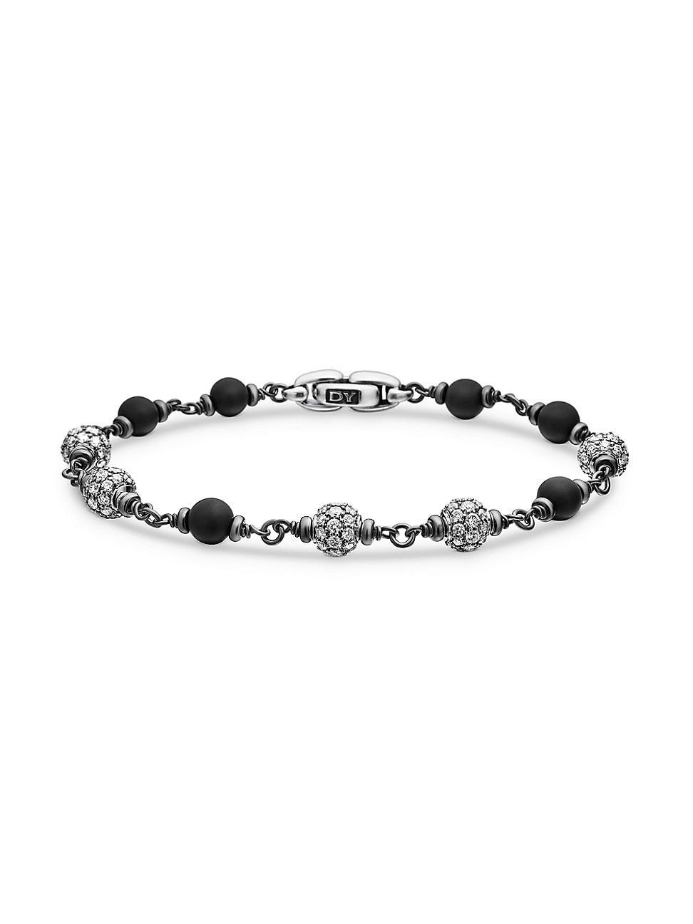 Mens Spiritual Beads Rosary Bracelet in Sterling Silver Product Image