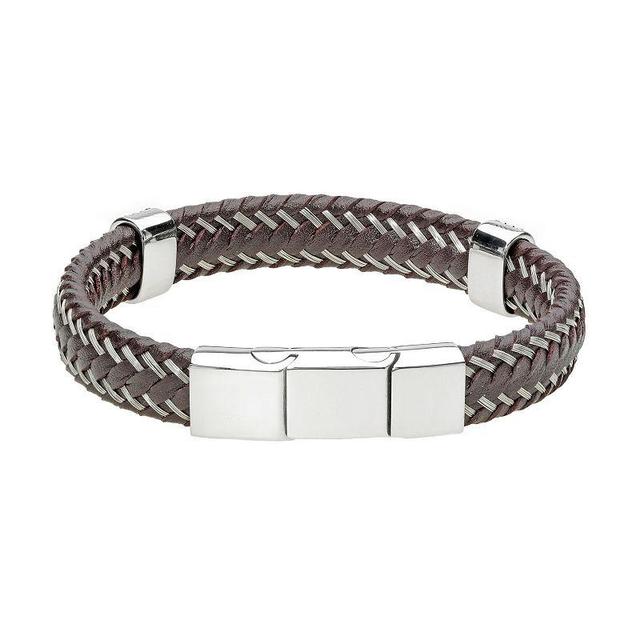 Mens LYNX Stainless Steel & Braided Leather Bracelet, Mens White Product Image