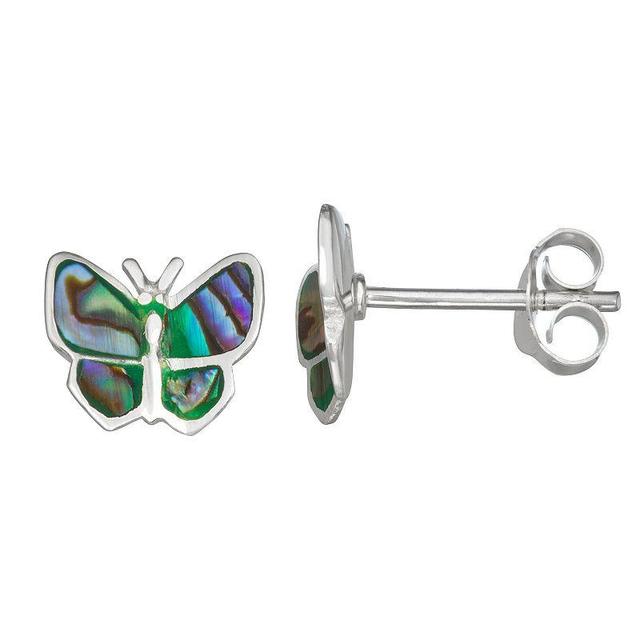 Sterling Silver Abalone Butterfly Stud Earrings, Womens Product Image