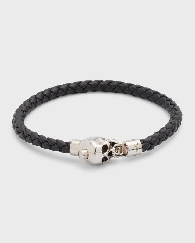 Alexander McQueen Men's Skull Chain Leather Bracelet - Size: MEDIUM - BLACK Product Image