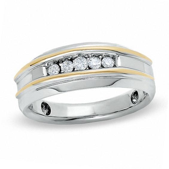 Men's 1/2 CT. T.w. Diamond Five Stone Band in 10K Two-Tone Gold Product Image