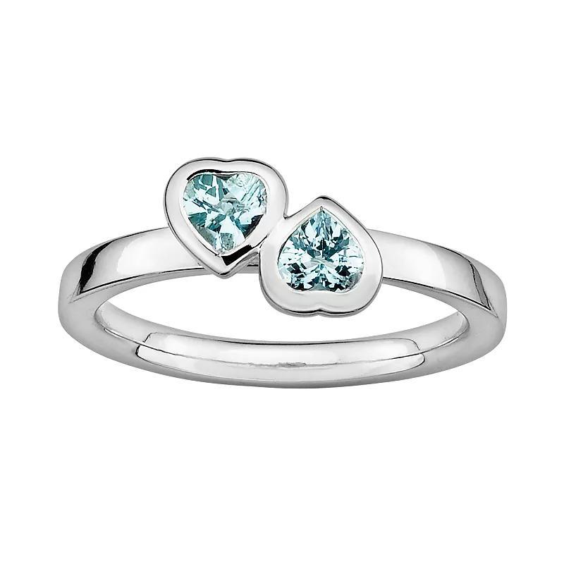 Stacks & Stones Sterling Silver Aquamarine Heart Stack Ring, Womens Blue Product Image