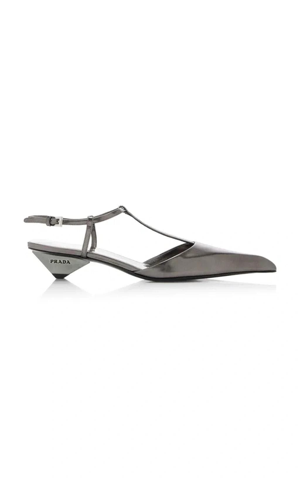 Metallic T-strap Ballerina Pumps In Gray Product Image