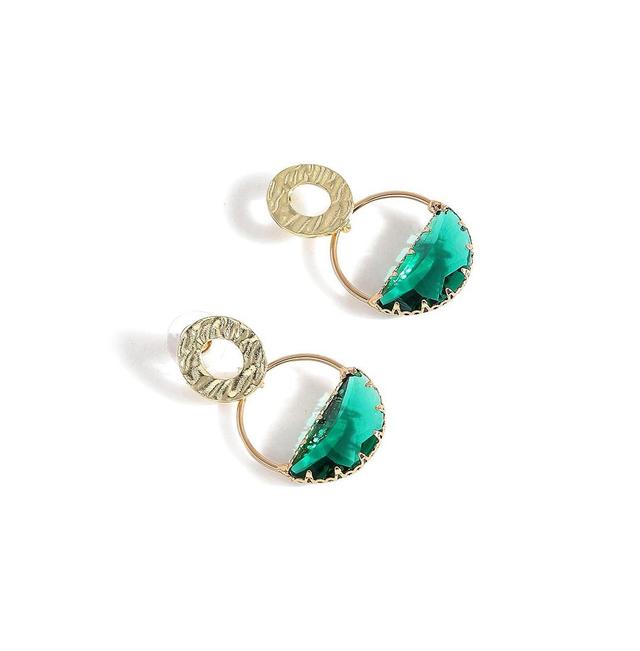 Sohi Womens Green Dented Stone Circular Drop Earrings Product Image