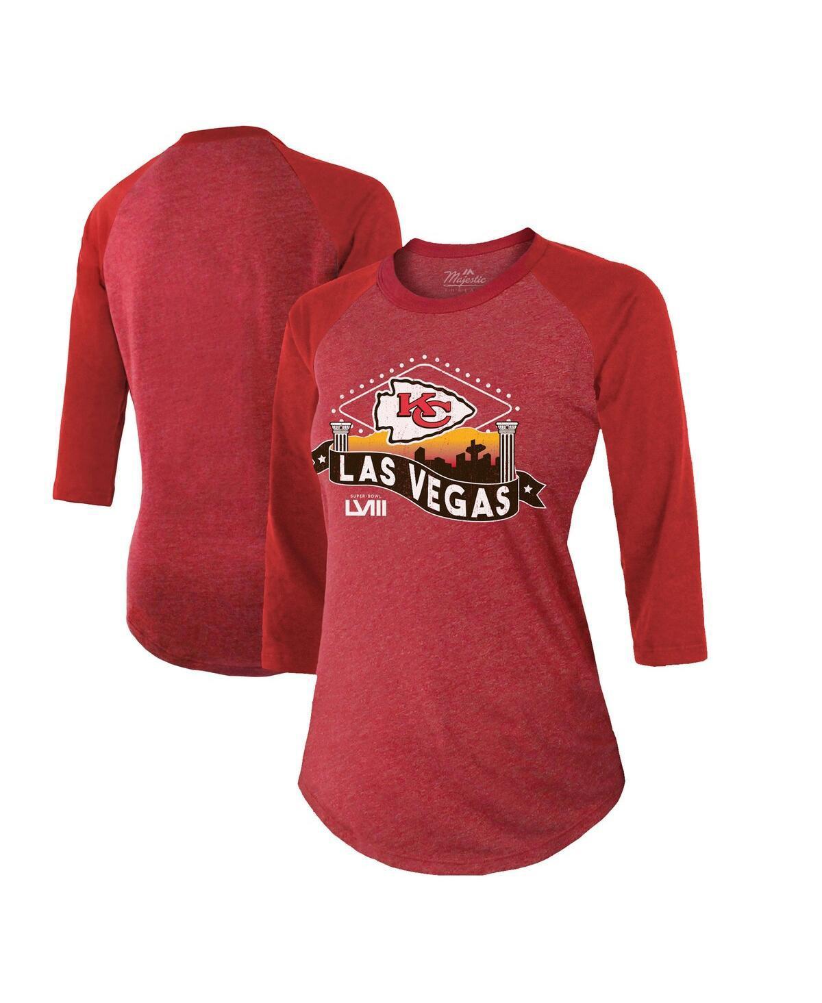 Womens Majestic Threads Kansas City Chiefs Super Bowl LVIII Vegas Raglan 3/4-Sleeve Tri-Blend T-Shirt Product Image