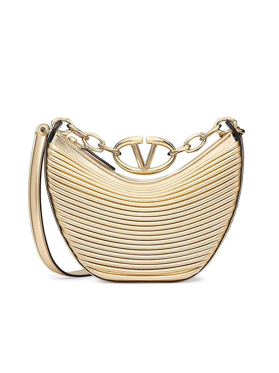 Womens Mini VLogo Moon Hobo Bag in Metallic-Effect Nappa Leather Product Image