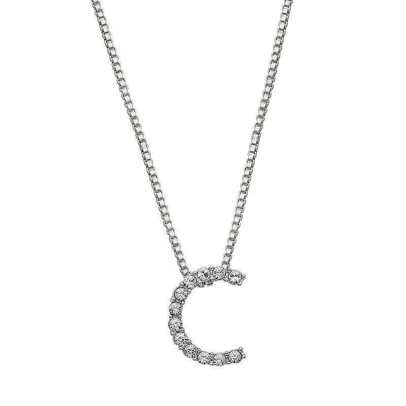 Brilliance Silver Plated Crystal Initial Pendant, Womens White Product Image