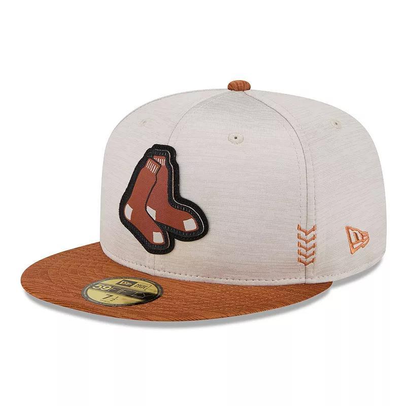 Mens New Era Stone/Brown Boston Red Sox 2024 Clubhouse 59FIFTY Fitted Hat Product Image