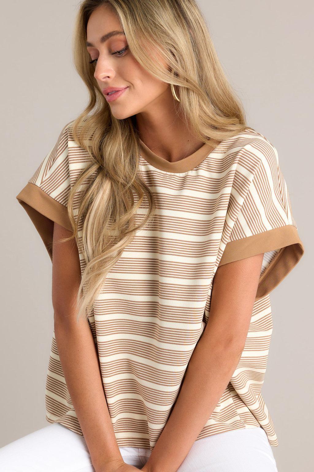 Yacht Club Chic Camel Stripe Top Product Image