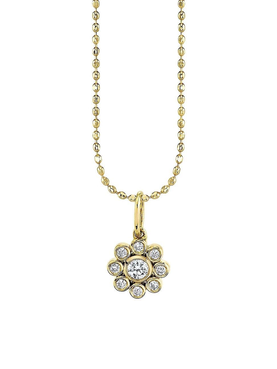 Womens 14K Yellow Gold & Diamond Flower Charm Necklace Product Image