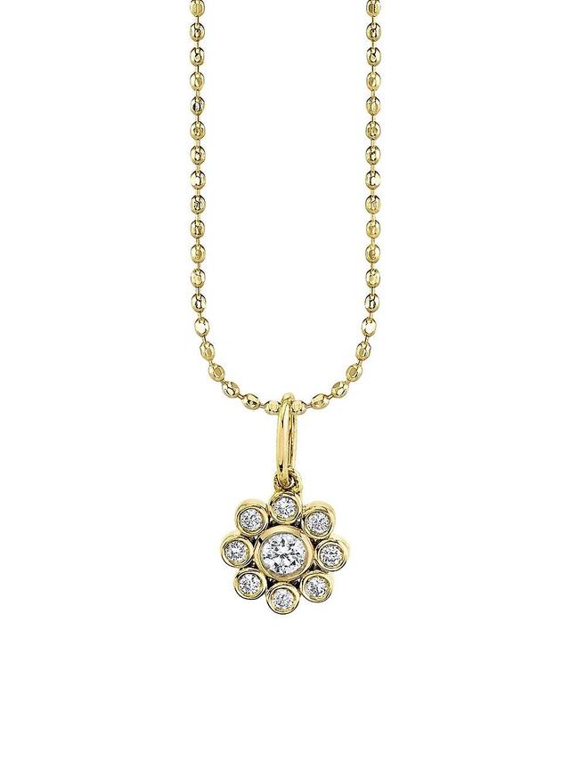 Womens 14K Yellow Gold & Diamond Flower Charm Necklace Product Image