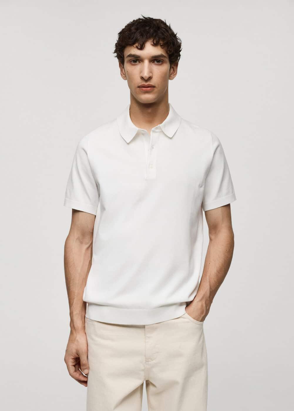 MANGO MAN - Fine-knit polo shirt whiteMen Product Image