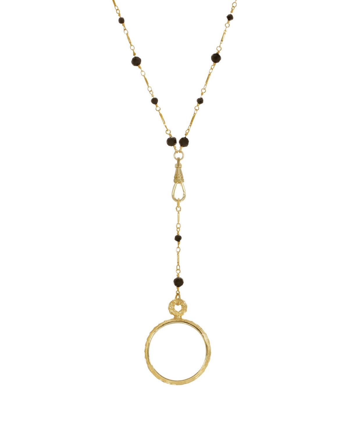 1928 Gold Tone Beaded Magnifying Glass Y-Drop Necklace, Womens, Black Product Image