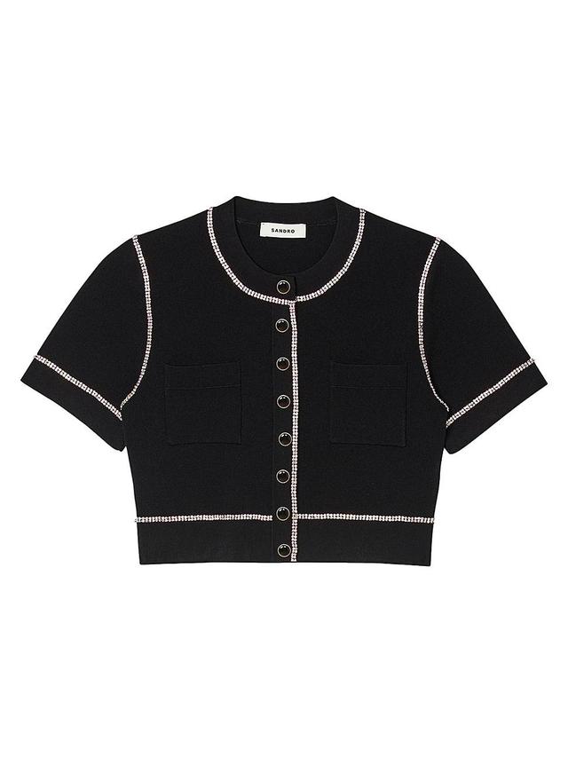 sandro Elsa Short Sleeve Button Front Crop Sweater Product Image