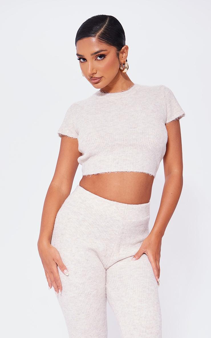 Petite Stone Luxe Knit Tie Back Crop Top Product Image