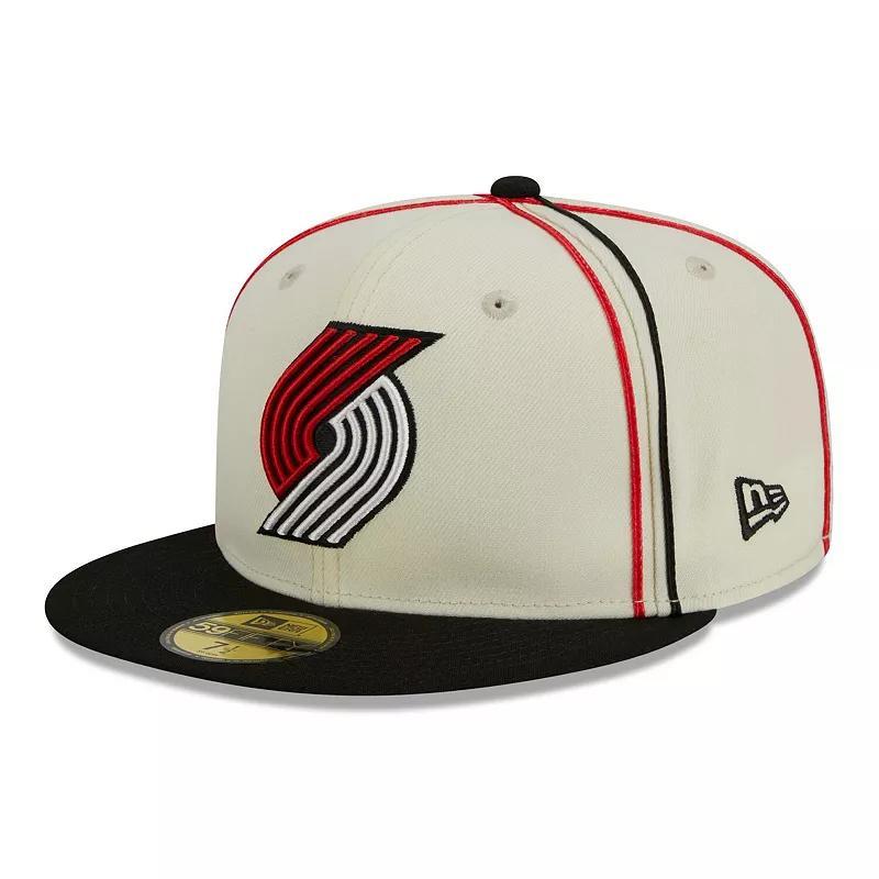 Mens New Era Cream/Black Portland Trail Blazers Piping 2-Tone 59FIFTY Fitted Hat Product Image