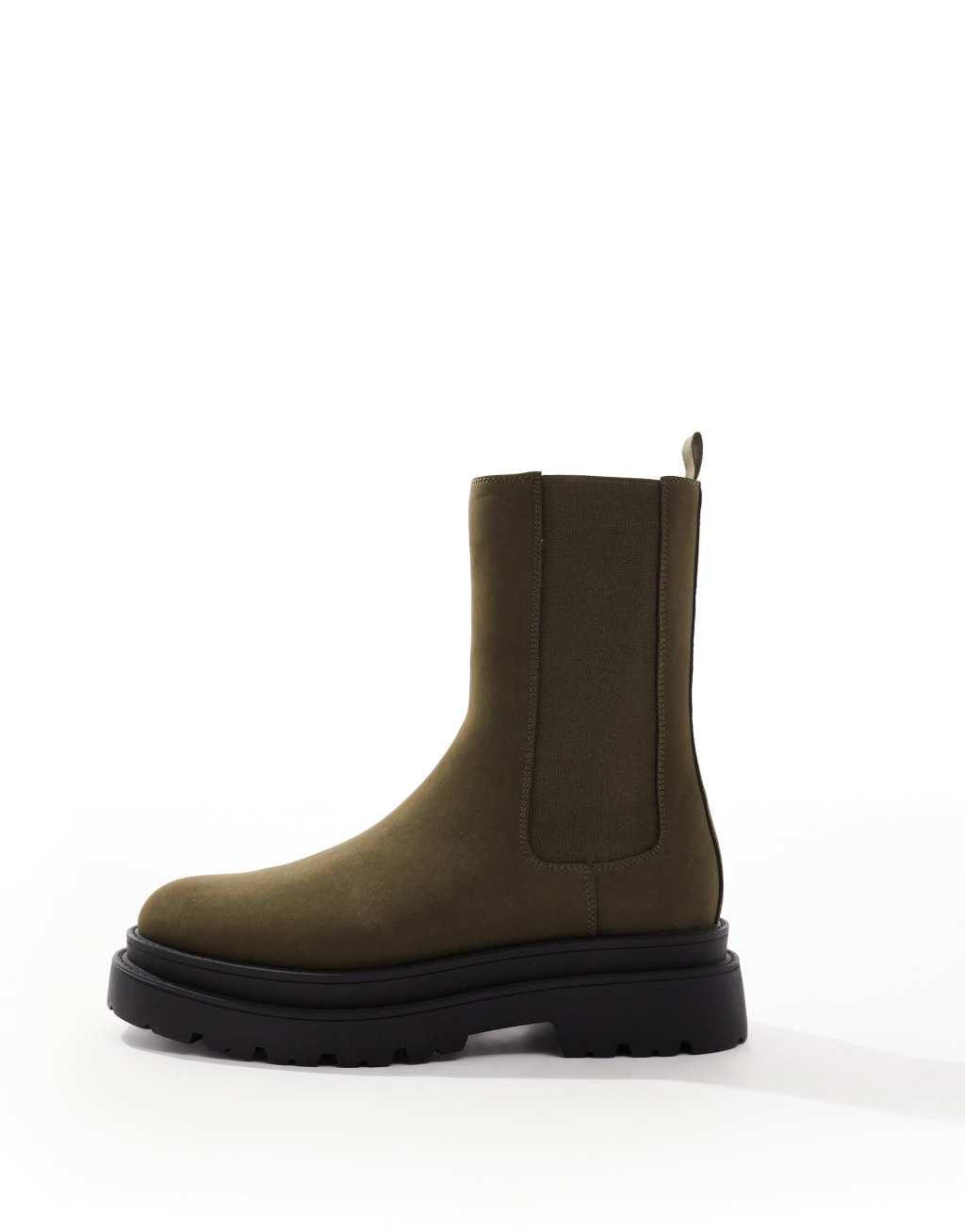 ASOS DESIGN high Chelsea boots in khaki with chunky sole Product Image