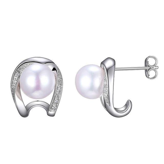 Maralux Sterling Silver Freshwater Cultured Pearl & Diamond Accent Earrings, Womens, White Product Image